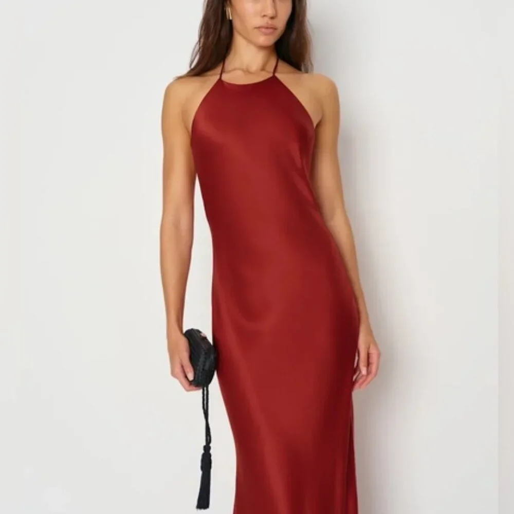 NEW Reformation Jeany Silk Long Dress Backless Formal Sangre Red | Size M - Picture 3 of 13